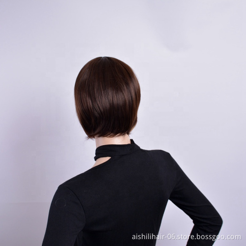 Wholesale Top Quality synthetic wigs natural wave short dark brown wigs for office lady
